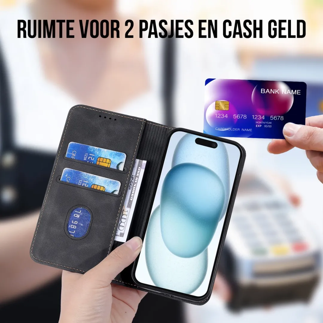 Nuvex iPhone 15 Hoesje met Pasjeshouder - Anti-Shock - 2 Pasjes - Zwart