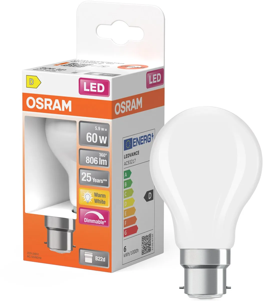 Osram LED Superstar A60 Filament 5,9W B22d - 806lm Mat - 2700K