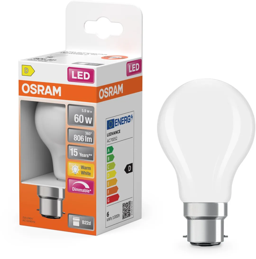 Osram LED Superstar A60 Filament 5,9W B22d - 806lm Mat - 2700K