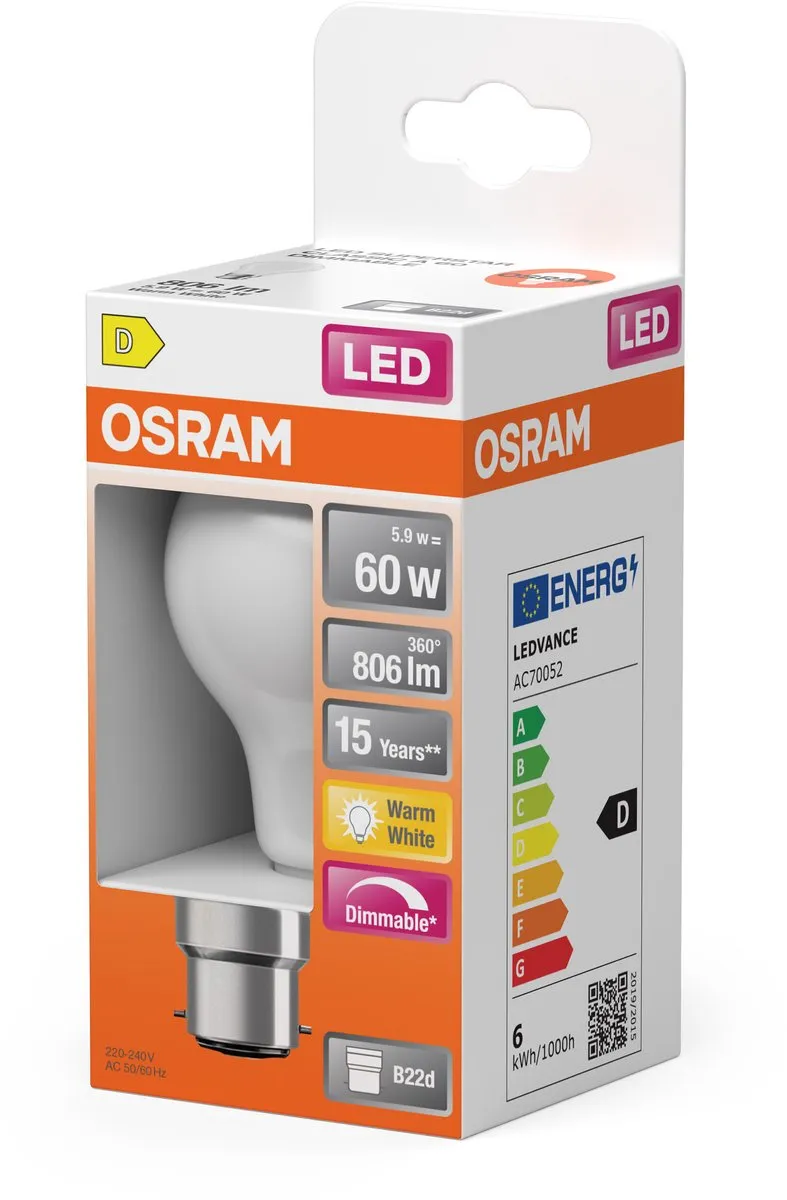 Osram LED Superstar A60 Filament 5,9W B22d - 806lm Mat - 2700K