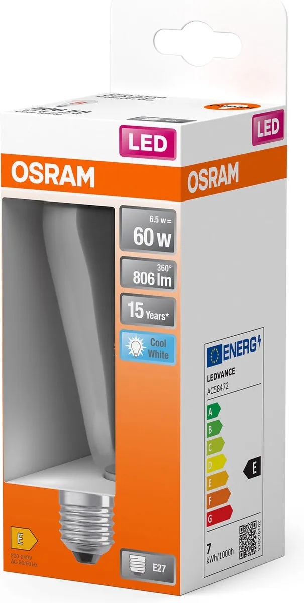 Osram LED Star Globe E27 6,5W 806lm Koelwit - Helder Glas