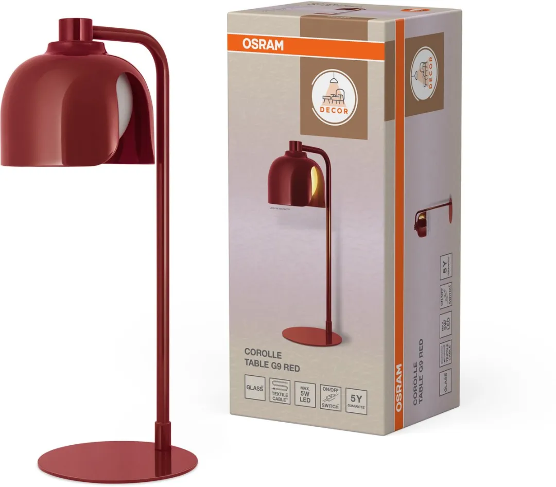 Osram Decor Corolle Tafellamp - Rood Metaal Glas