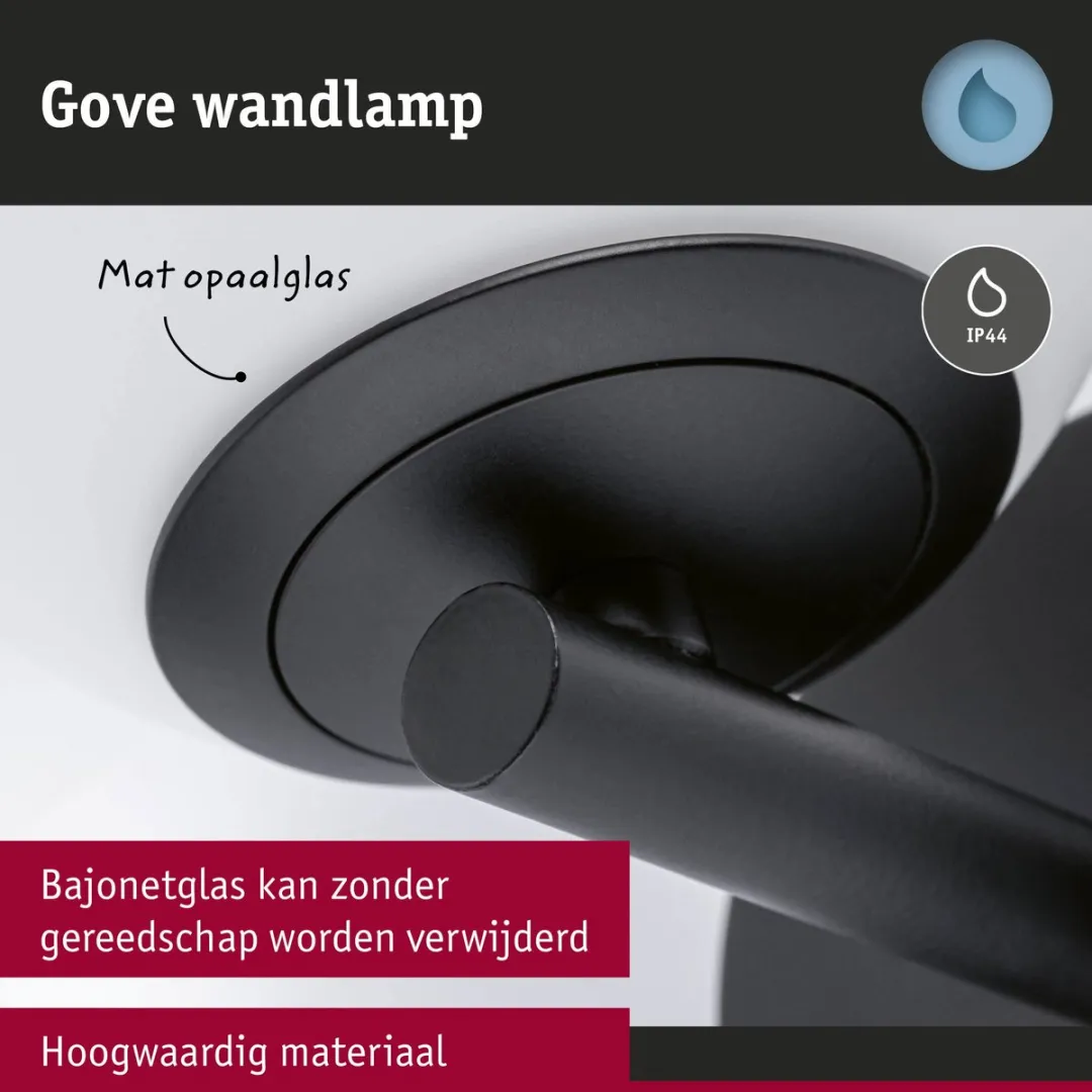 Paulmann Selection Bathroom LED-wandlamp Gove IP44 5W - Zwart mat