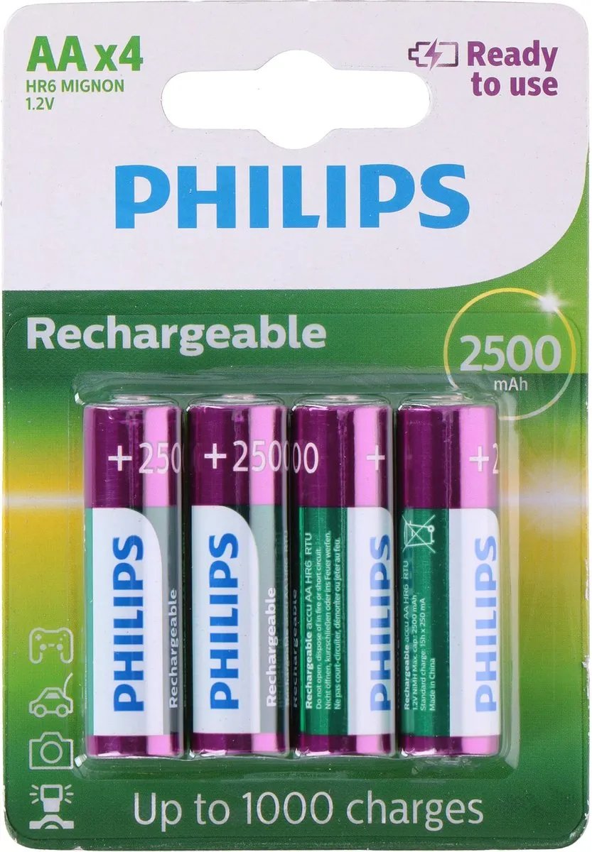 Philips AA Oplaadbare Batterijen 2500mAh