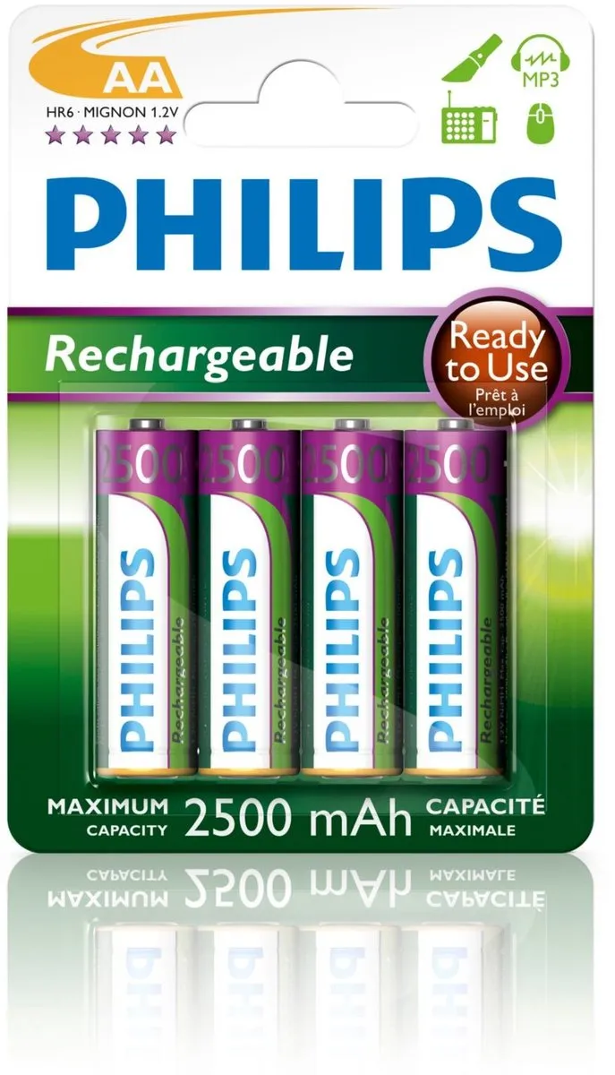 Philips AA Oplaadbare Batterijen 2500mAh - 4 Stuks