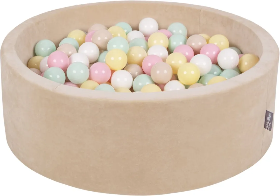KiddyMoon Fluwelen Ballenbad 90x30cm - 200 Stuks - Zand Beige