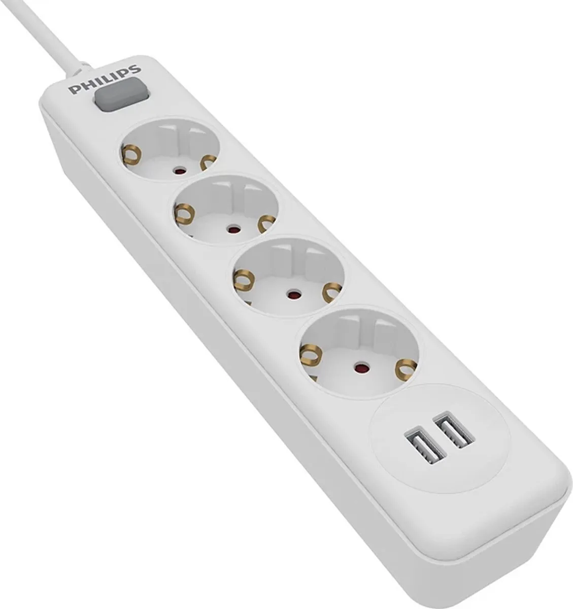PHILIPS SPN3042WA/19-230V stekkerdoos 4-voudig wit met USB