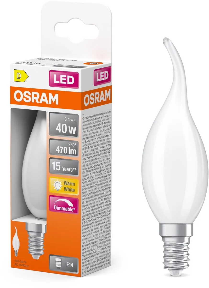 Osram LED Superstar Classic BA40 Windgust Mat - 3,4W 2700K 470lm - afbeelding 6 van 6