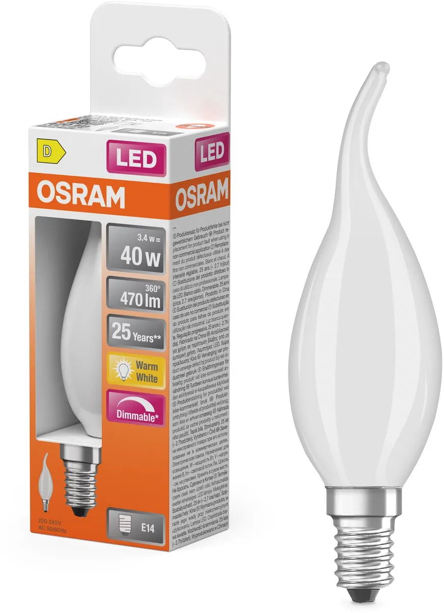 Osram LED Superstar Classic BA40 Windgust Mat - 3,4W 2700K 470lm