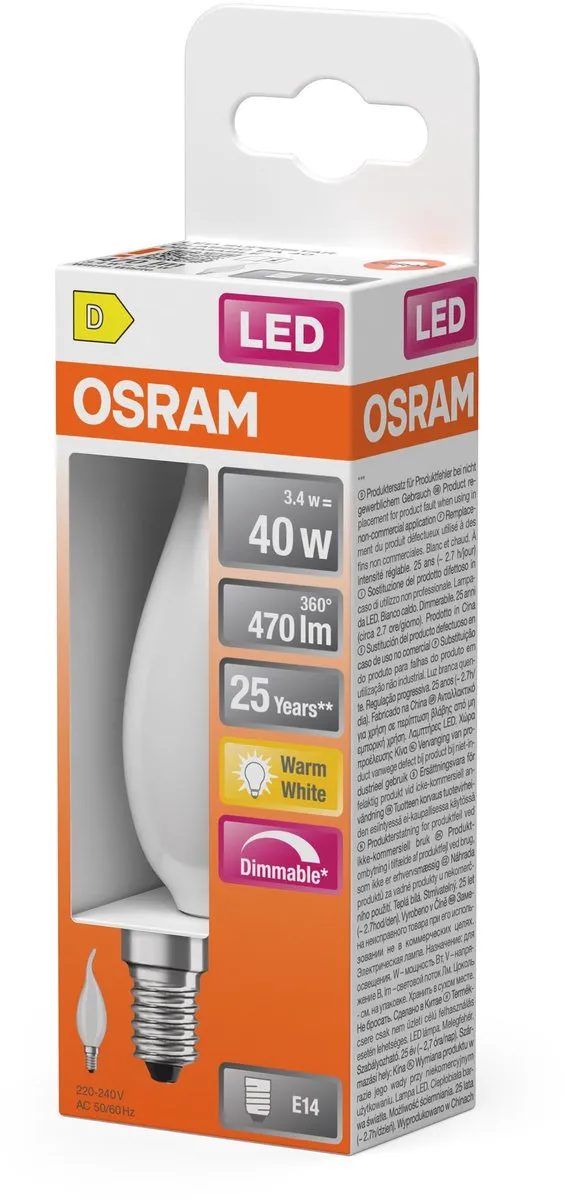 Osram LED Superstar Classic BA40 Windgust Mat - 3,4W 2700K 470lm