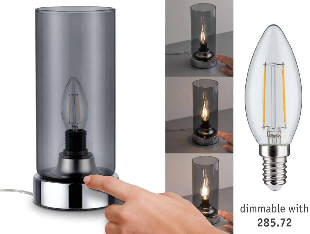 Paulmann LED Tafellamp Pinja E14 20W - Chroom/Rookglas