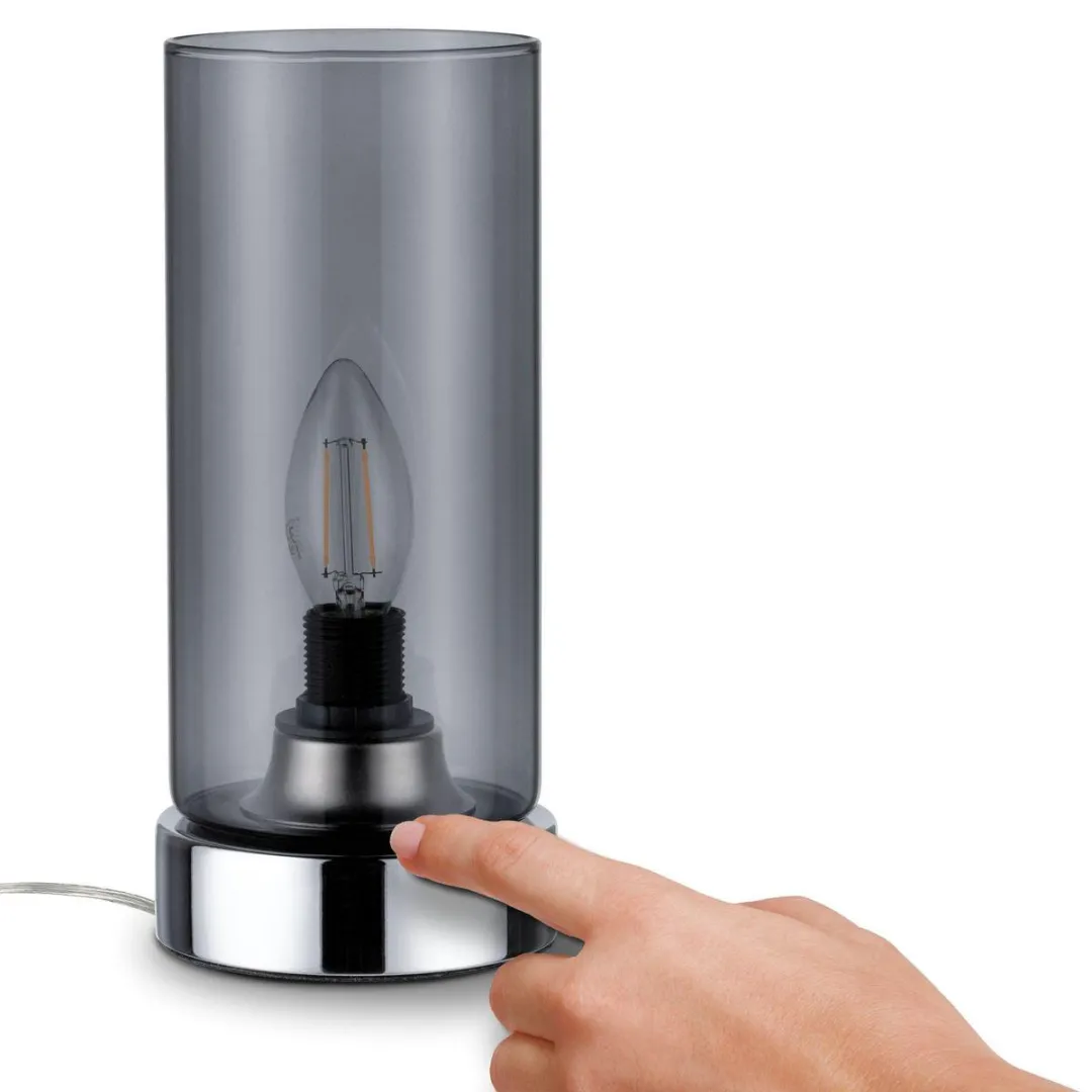 Paulmann LED Tafellamp Pinja E14 20W - Chroom/Rookglas