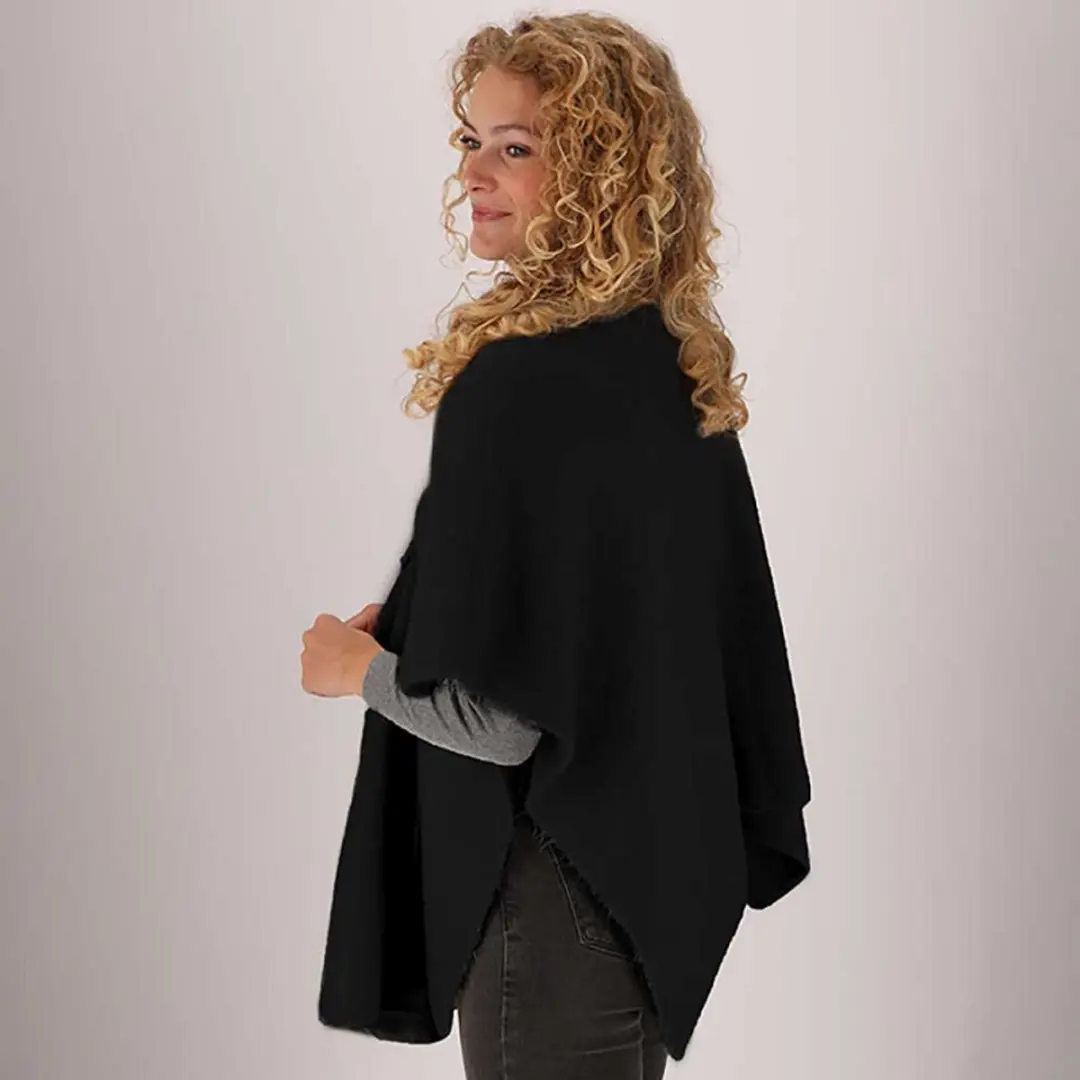 Sarlini Poncho Omslagdoek met Lus - Zwart - afbeelding 3 van 3