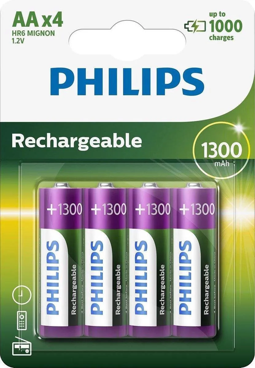 Philips AA Oplaadbare Batterijen 1300mAh