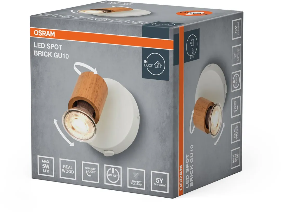 Osram Spot Brick Wandlamp GU10 Warm Wit - Houtdecor