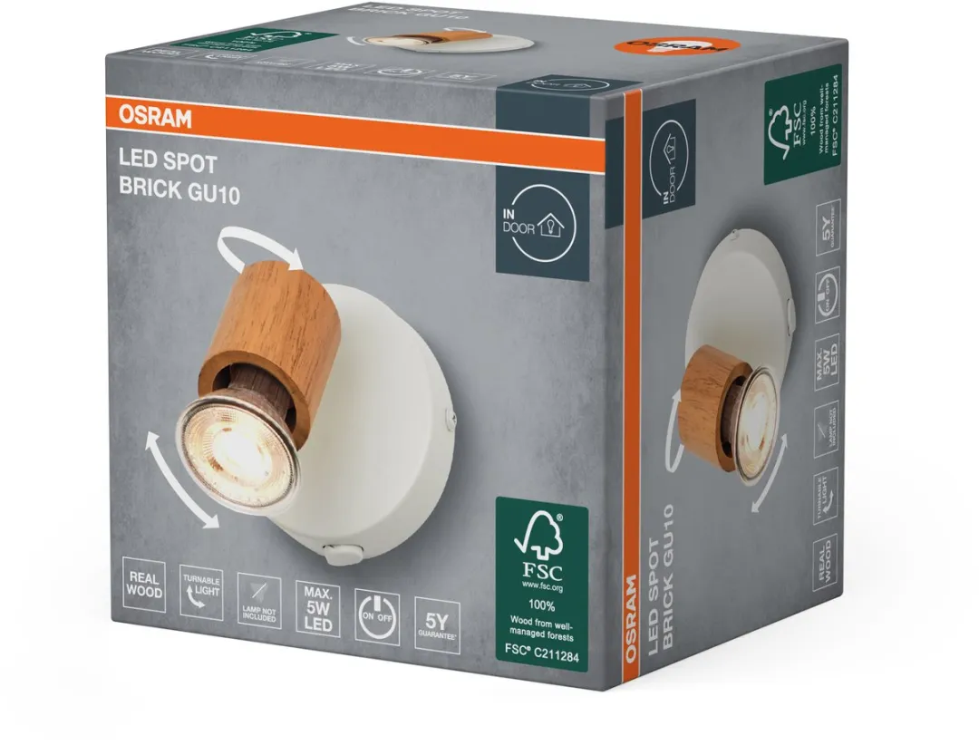 Osram Spot Brick Wandlamp GU10 Warm Wit - Houtdecor