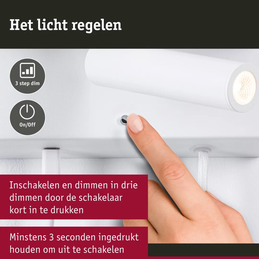 Paulmann LED-wandlamp Jerik 3-Step-Dim 3000K - 160lm - Wit mat