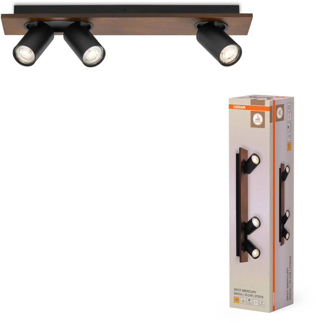 Osram Decor Spot Mercury GU10 - 3x3,4W 690lm - Houtlook Zwart