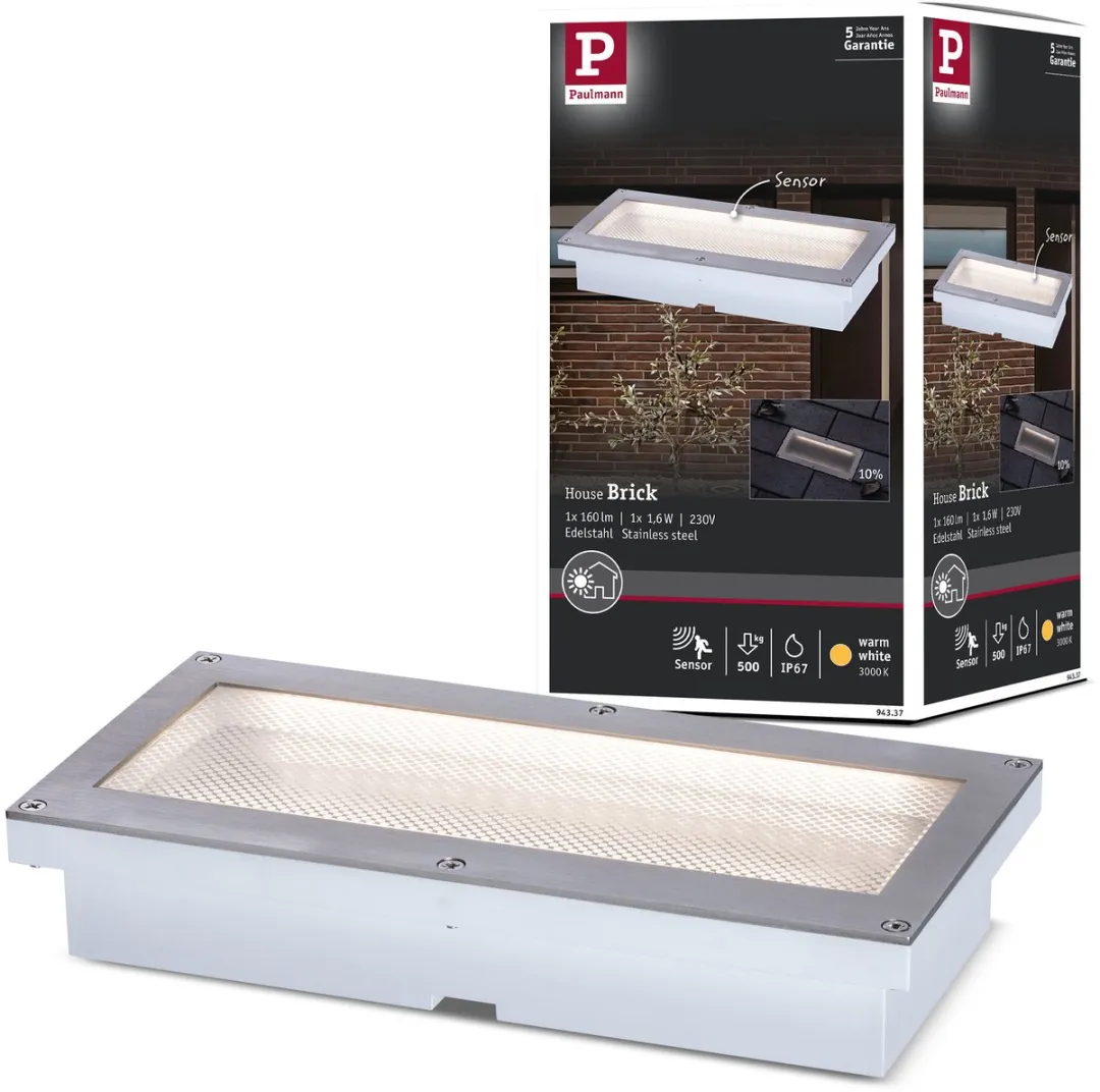 Paulmann LED Brick Schemerlamp Bewegingsmelder IP67 3000K 1,6W - Grijs Metaal