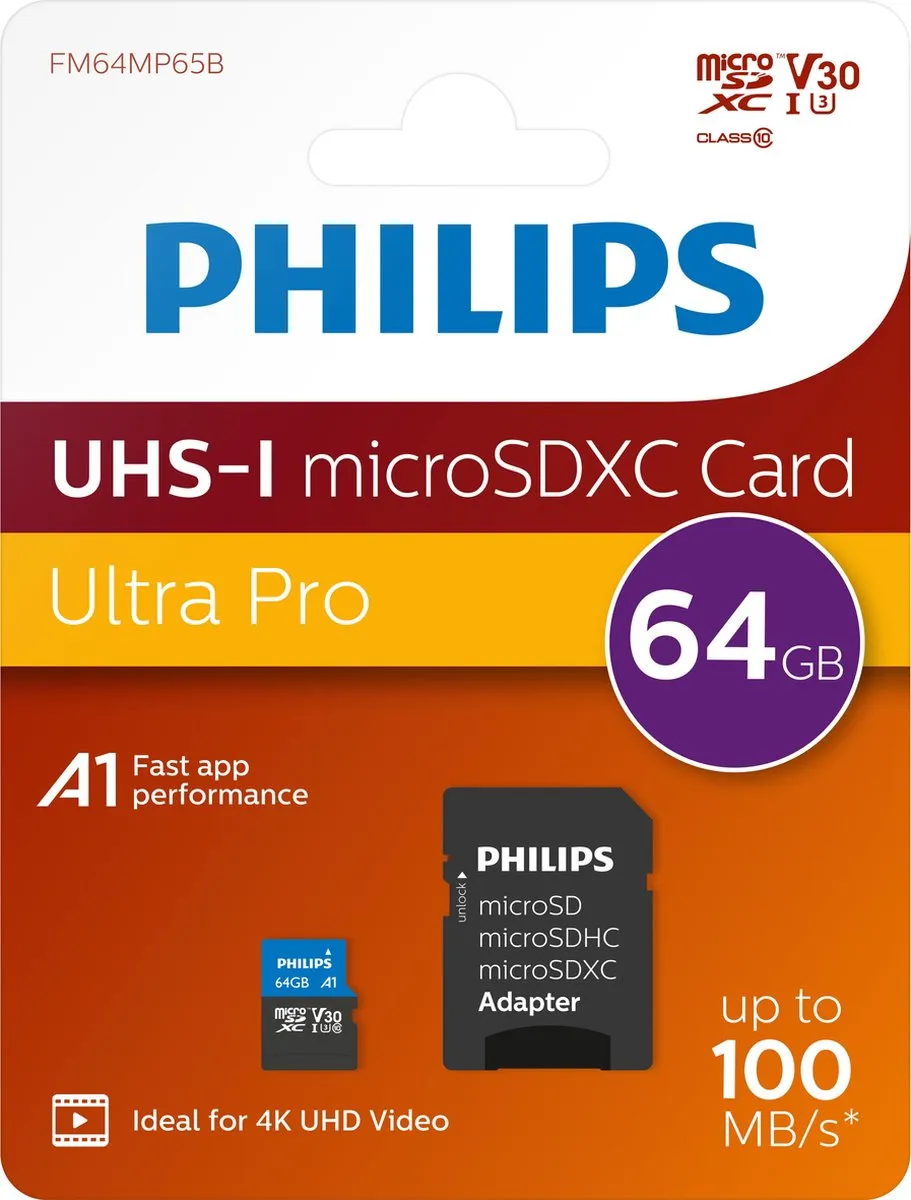 Philips FM64MP65B Micro SDXC 64GB - Class 10 UHS-I U3