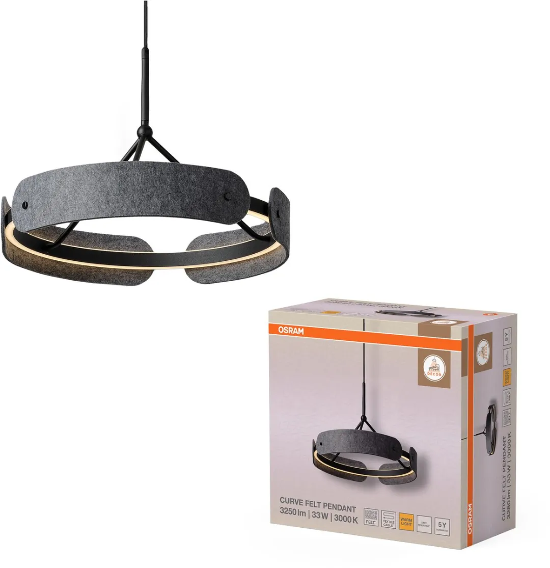Osram Decor Curve Vilt LED Hanglamp 33W - 1000lm - Donkergrijs