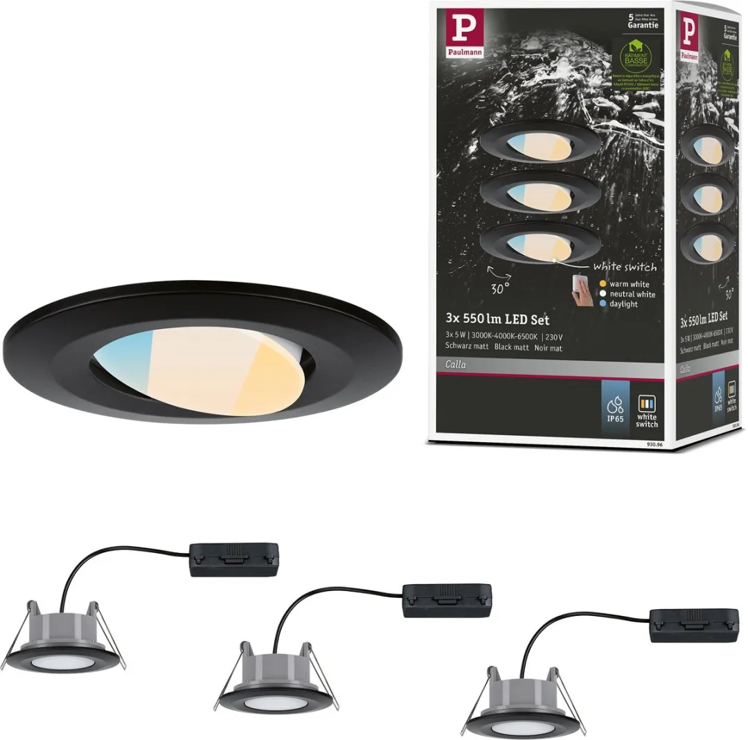 Paulmann Calla LED Inbouwspots Set - 3 Stuks - 430 lm - Zwart Mat