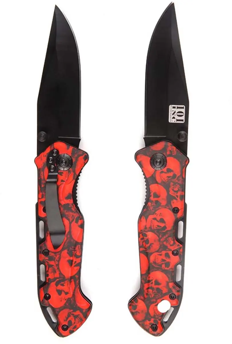 101inc Zakmes Skull + Clip rood
