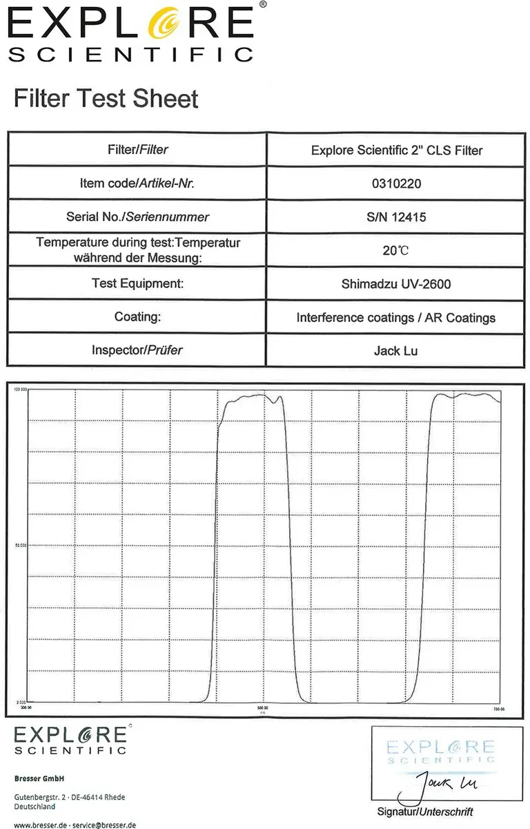 Explore Scientific CLS 2" Telescoopfilter 0310220 - afbeelding 3 van 3