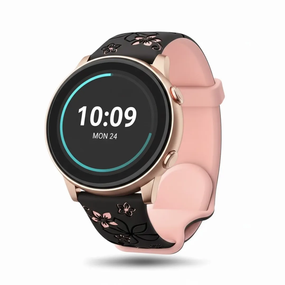 NUVEX Zwart Roze Silicone Horlogeband 22mm
