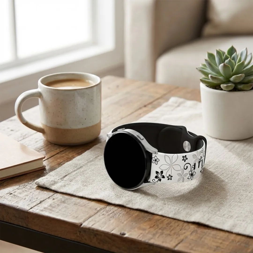 NUVEX Sterrenlicht Zwart Silicone Horlogeband 20mm - Bloemenpatroon