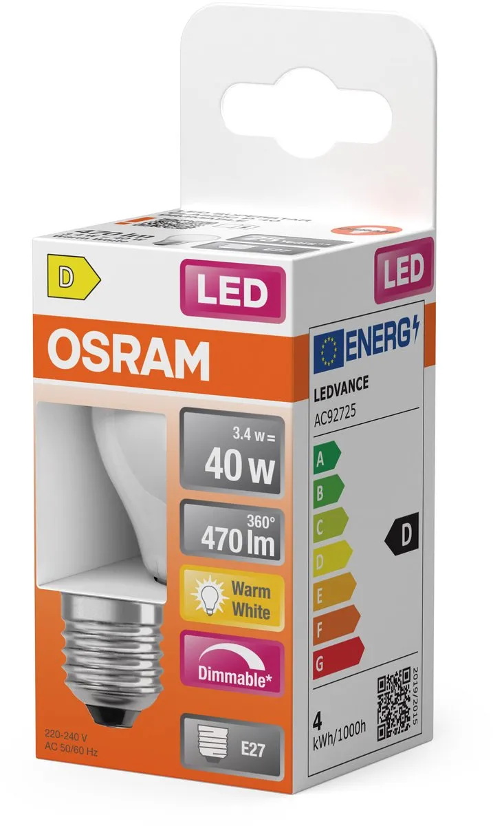 Osram LED Superstar P40 Globe Filament 3,4W - Mat - 470lm - afbeelding 6 van 6