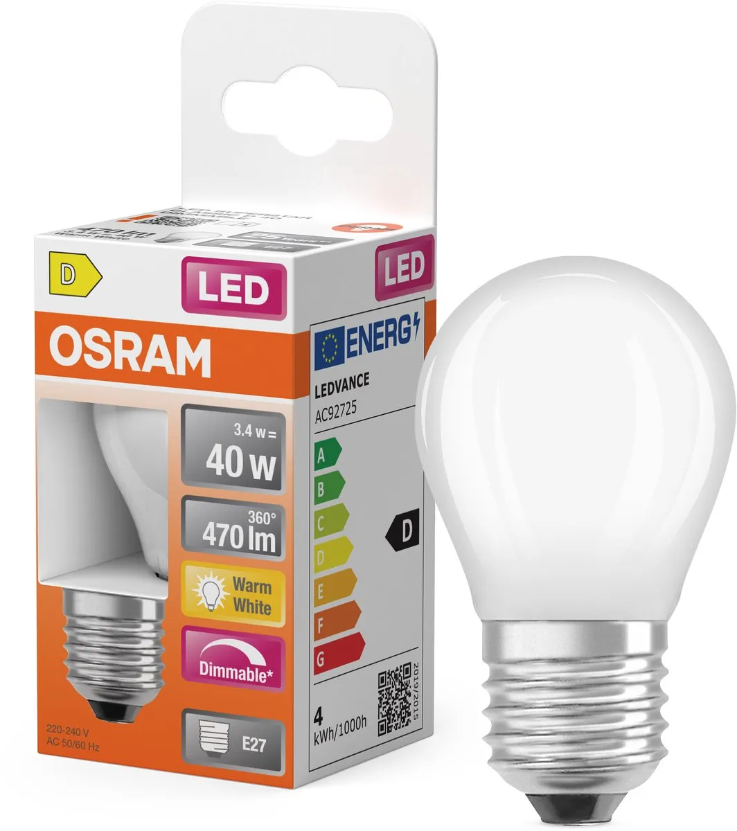 Osram LED Superstar P40 Globe Filament 3,4W - Mat - 470lm