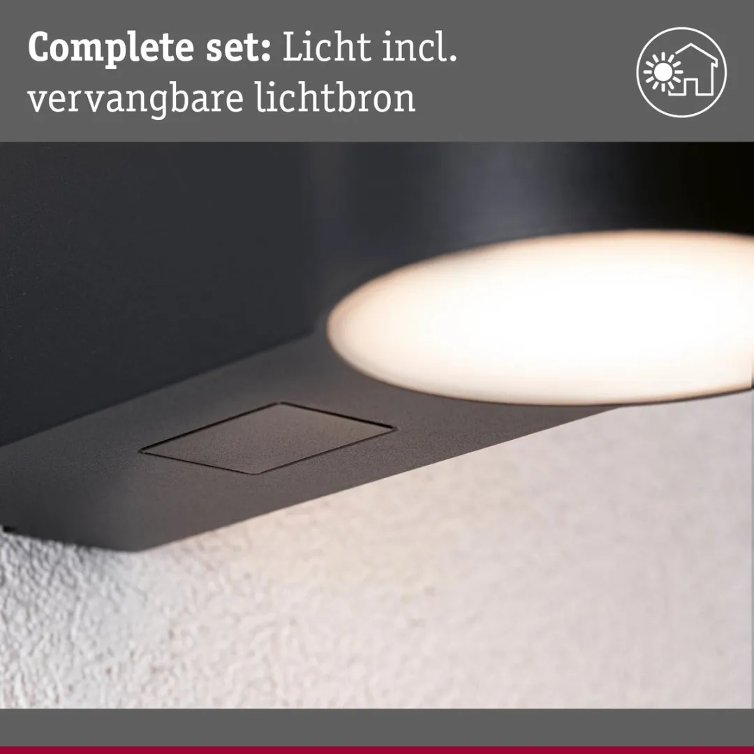 Paulmann LED Wandarmatuur Sienna Schemergestuurd Antraciet - 9W 3000K IP44