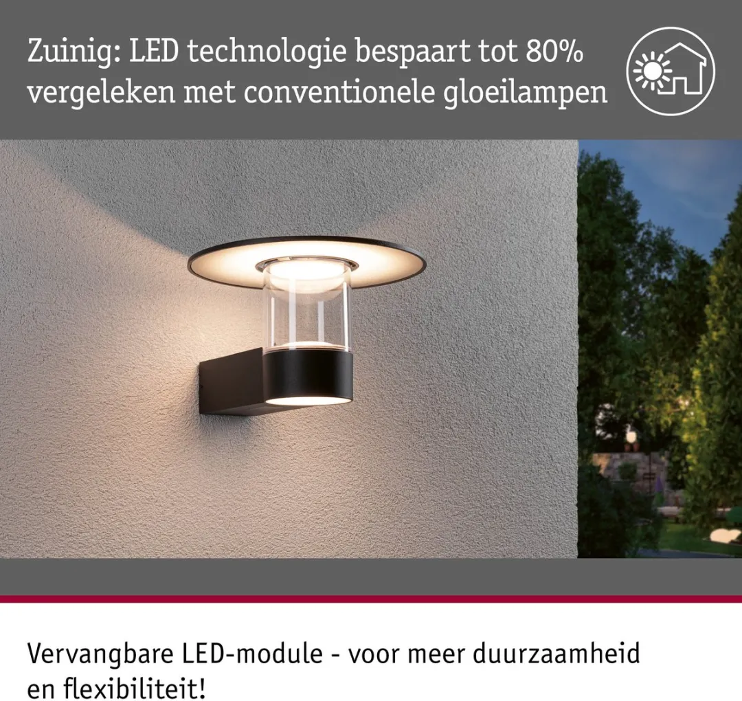 Paulmann LED Wandarmatuur Sienna Schemergestuurd Antraciet - 9W 3000K IP44