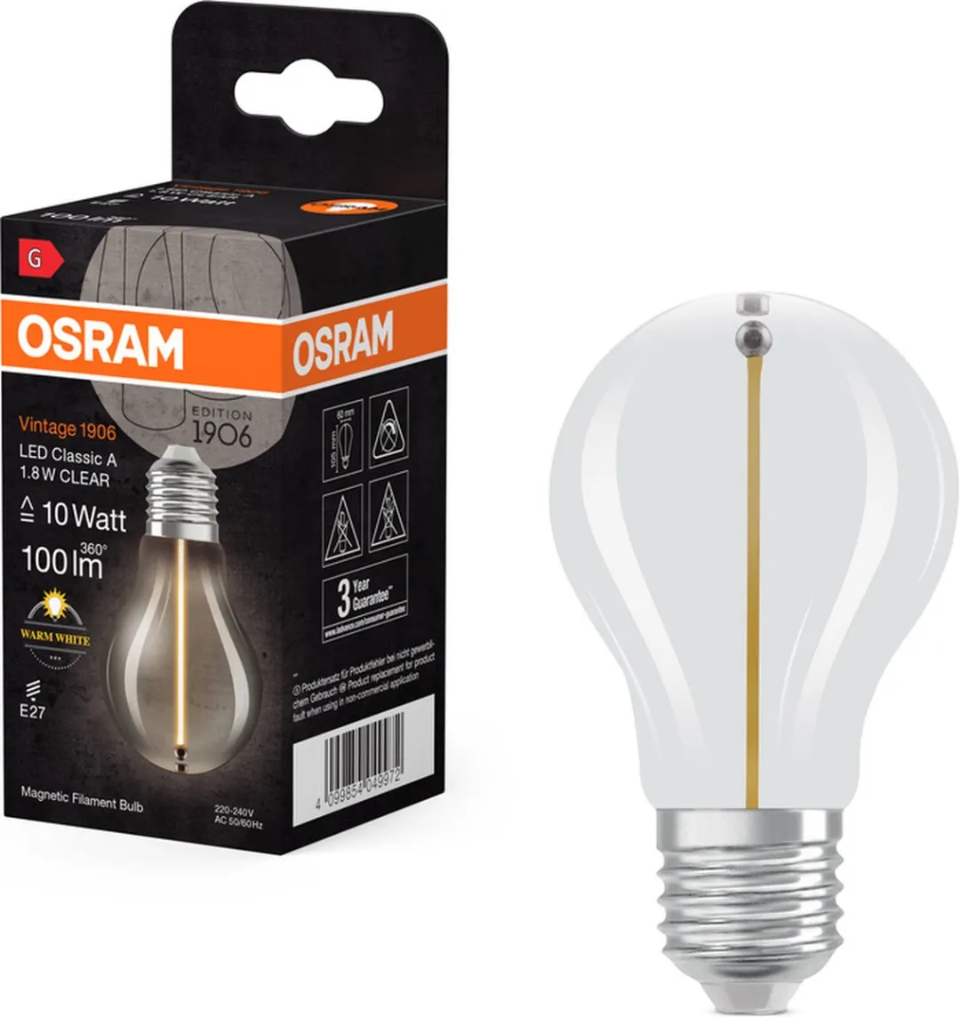 Osram Vintage 1906 Classic A LED - 1,8W 100lm Warm wit - Helder glas