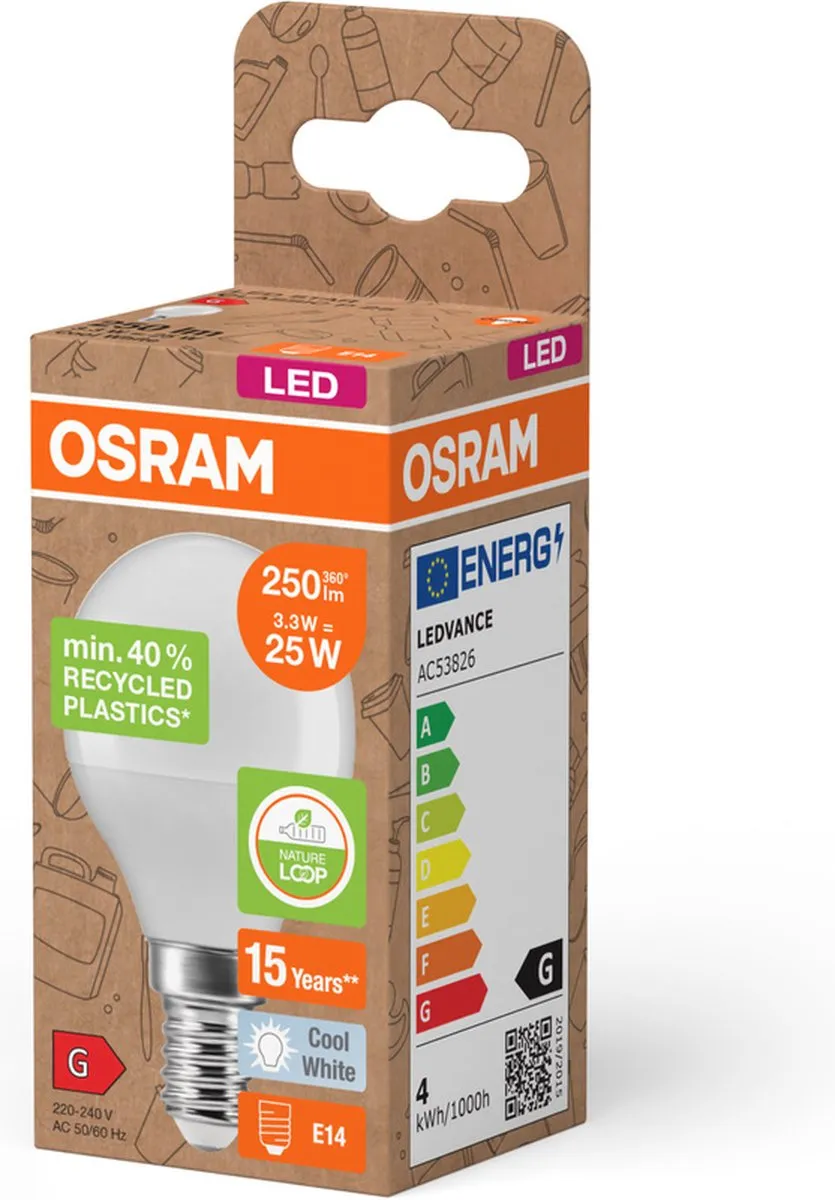 Osram Classic LED E14 Kogel Mat 3.3W 250lm - Koel wit