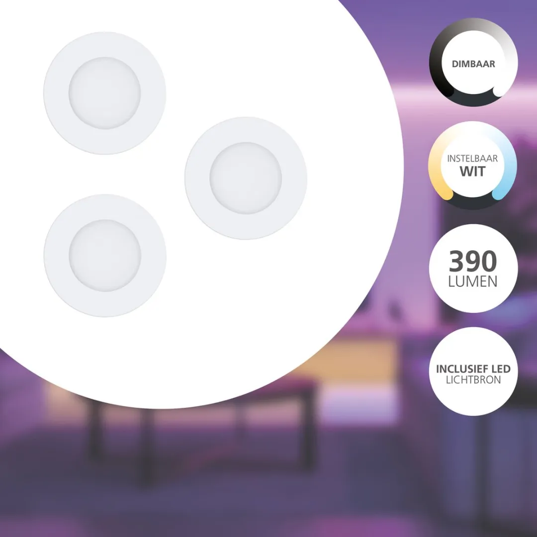 EGLO connect.z Fueva-Z Smart Inbouwlamp 3 Stuks - Ø8,5cm - Instelbaar wit licht - Zigbee