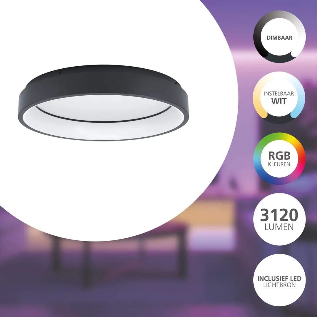 EGLO connect.z Marghera-Z Smart Plafondlamp Ø60cm - Zwart/Wit - RGB & Wit - Zigbee