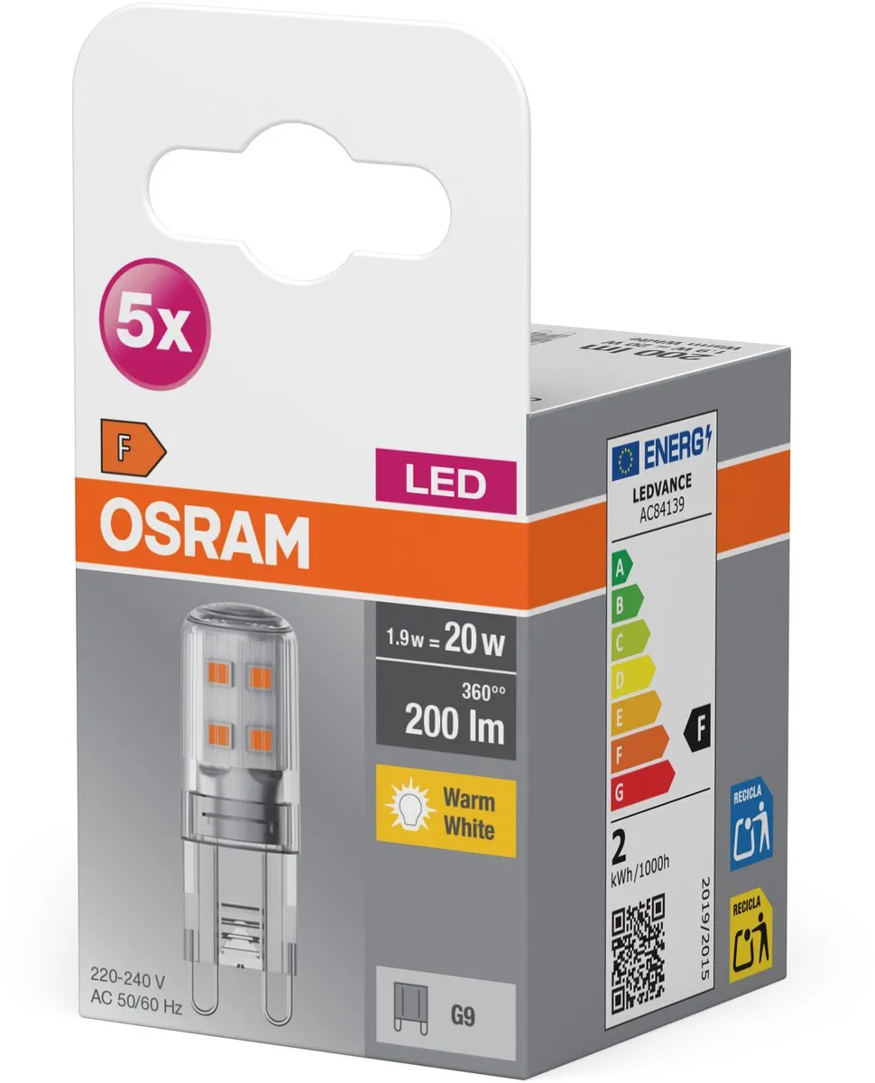 Osram LED G9 1.9W Warmwit - 5 Stuks
