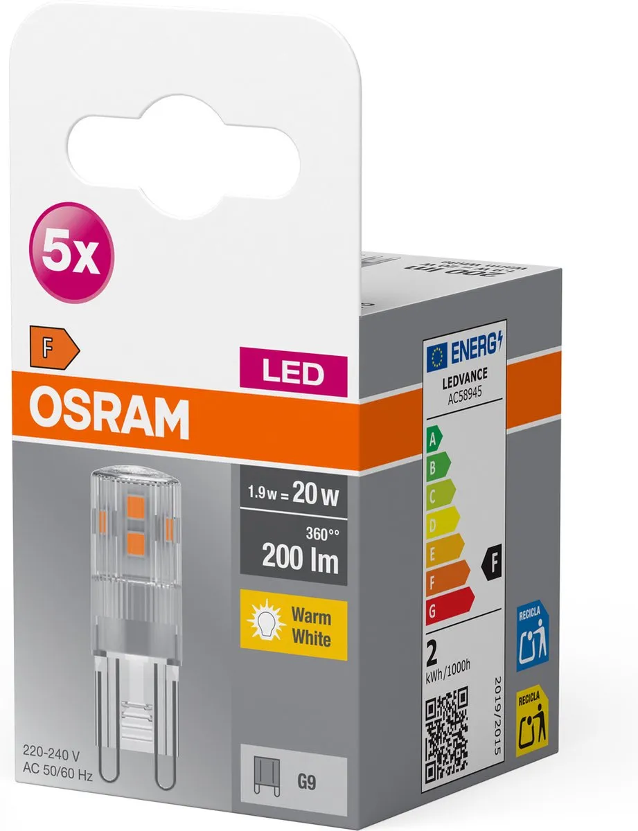 Osram LED G9 1.9W Warmwit - 5 Stuks - afbeelding 6 van 6