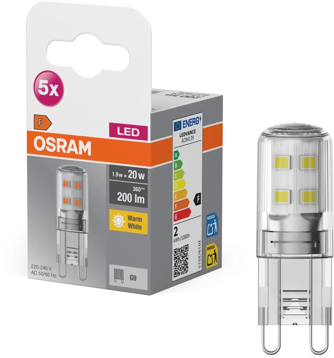 Osram LED G9 1.9W Warmwit - 5 Stuks