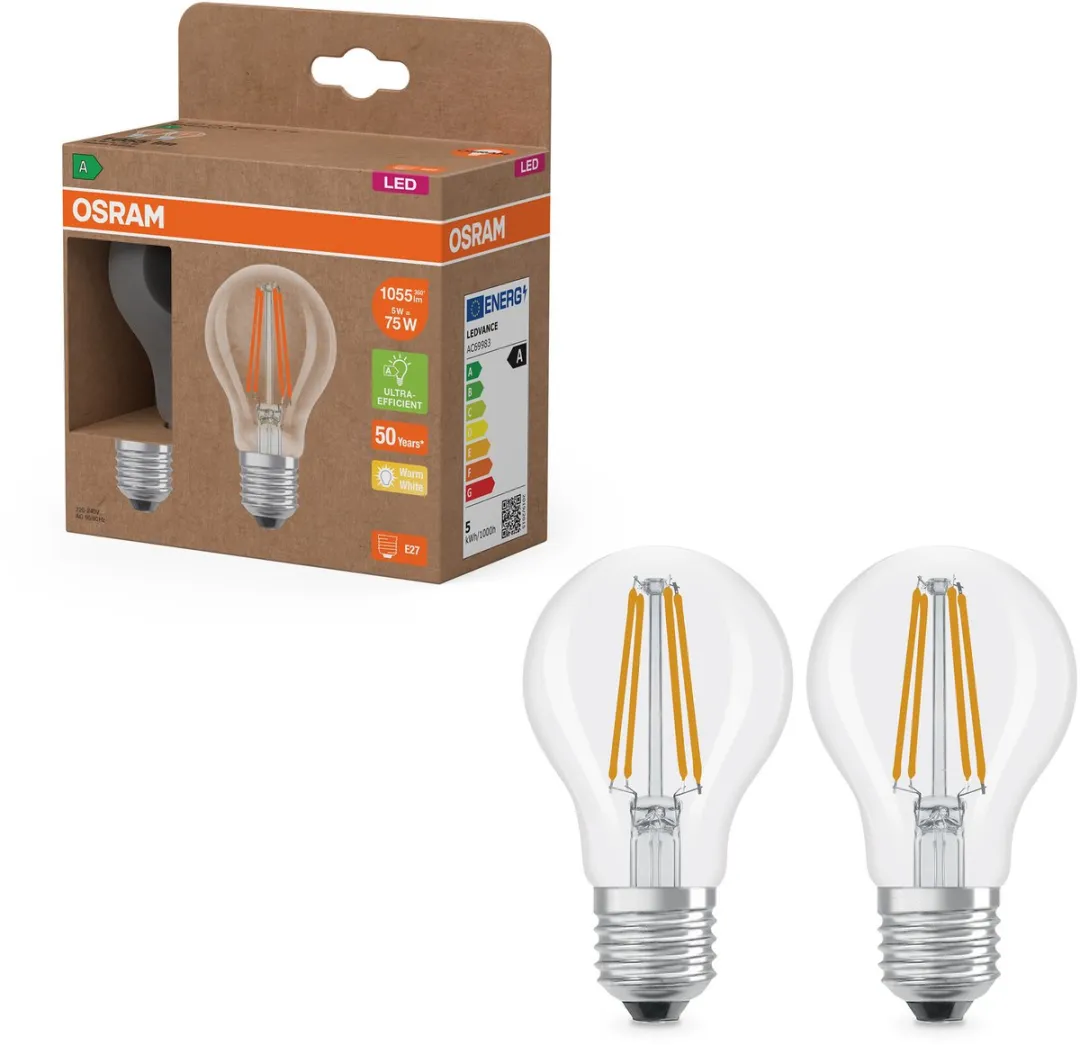 Osram LED Superstar Classic A75 E27 5W 1055lm Warm Wit - 2 Stuks