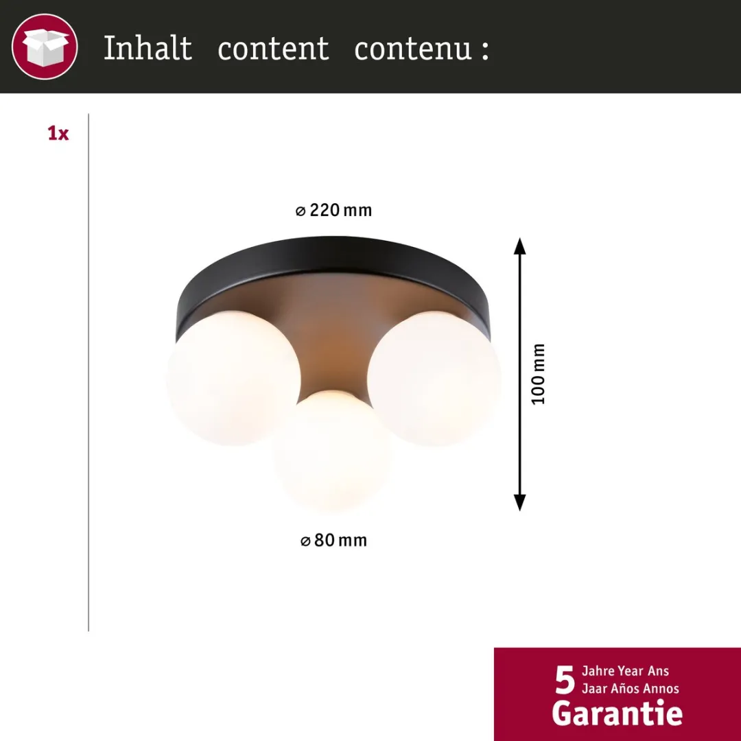 Paulmann Selection Bathroom Plafondlamp Gove IP44 - 3x20W - Zwart mat - afbeelding 6 van 6