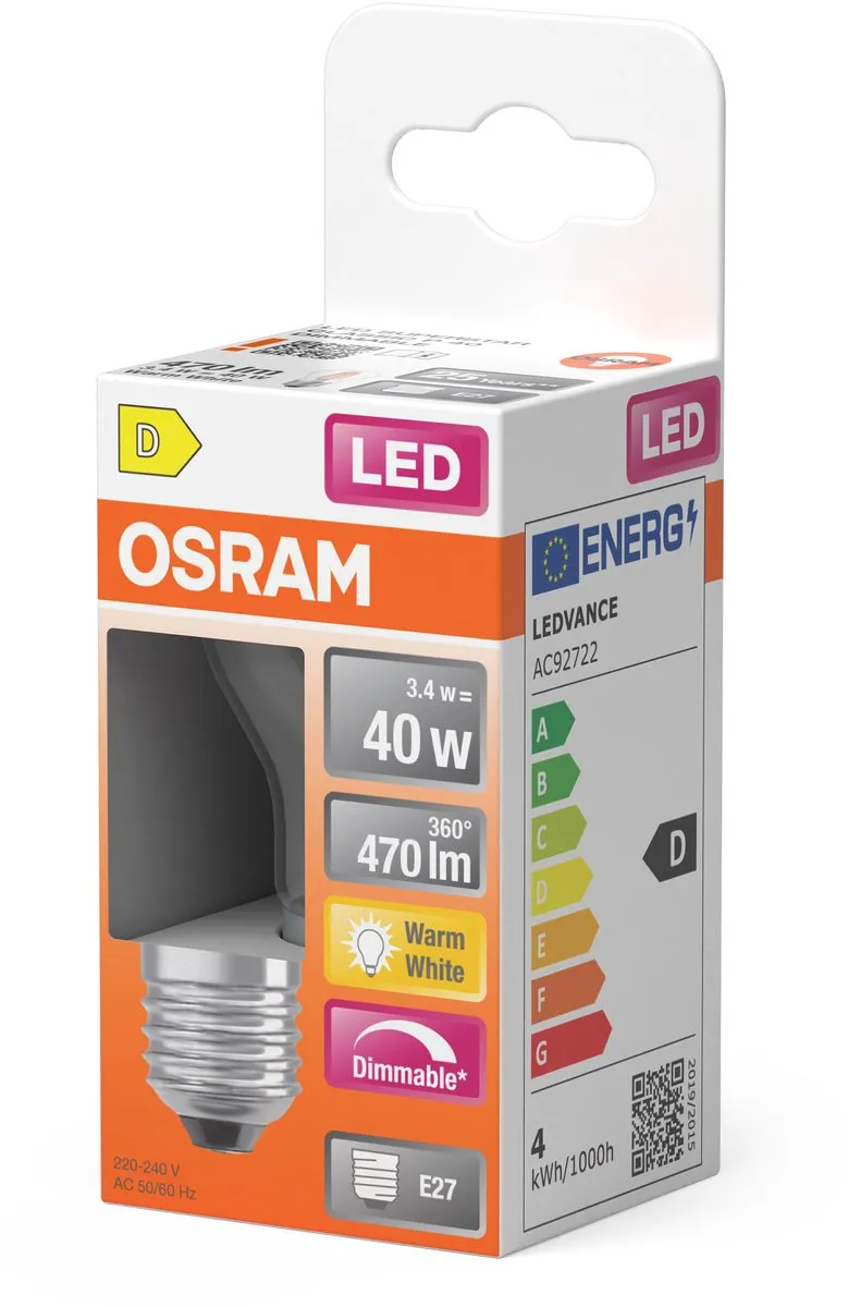 Osram LED Superstar P40 Globe Filament 3,4W - 470lm - 2700K - afbeelding 6 van 6