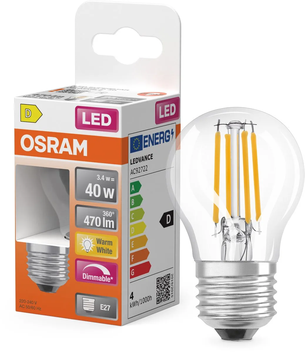 Osram LED Superstar P40 Globe Filament 3,4W - 470lm - 2700K