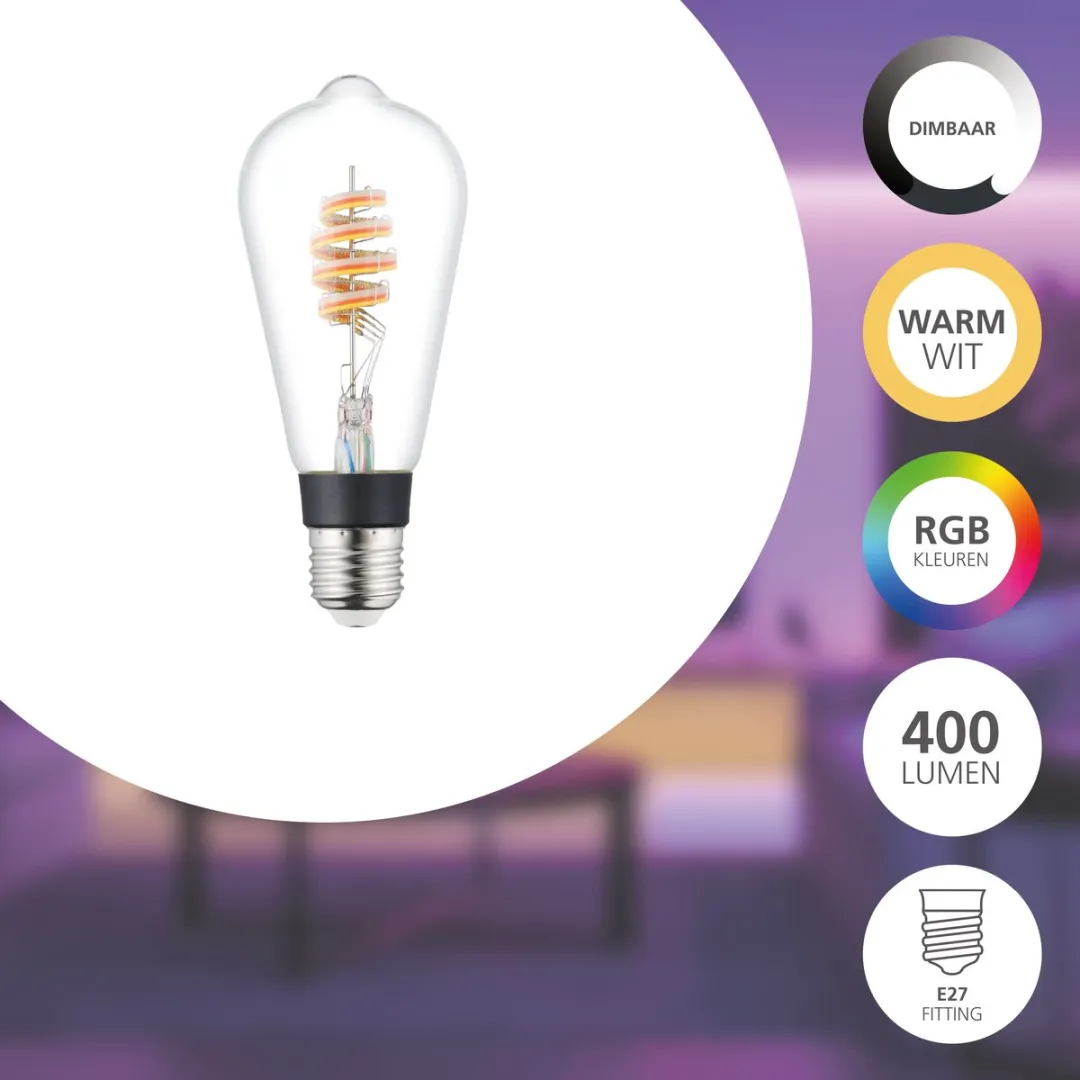 EGLO connect.z Smart LED Lamp E27 - 4,9W - Ø6,4cm - RGBW - Zigbee
