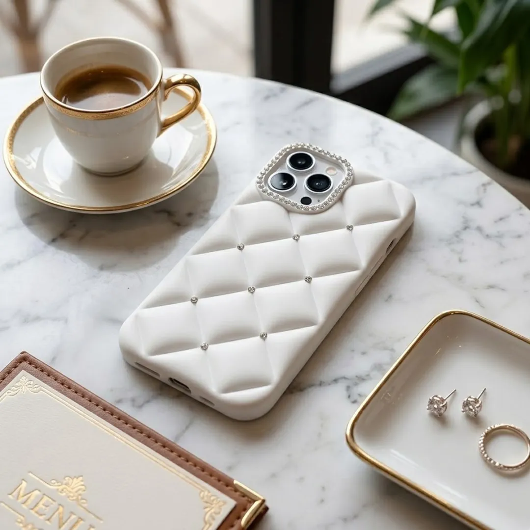 NUVEX Wit Telefoonhoesje iPhone 16 Pro Max - Strass & Cameraframe