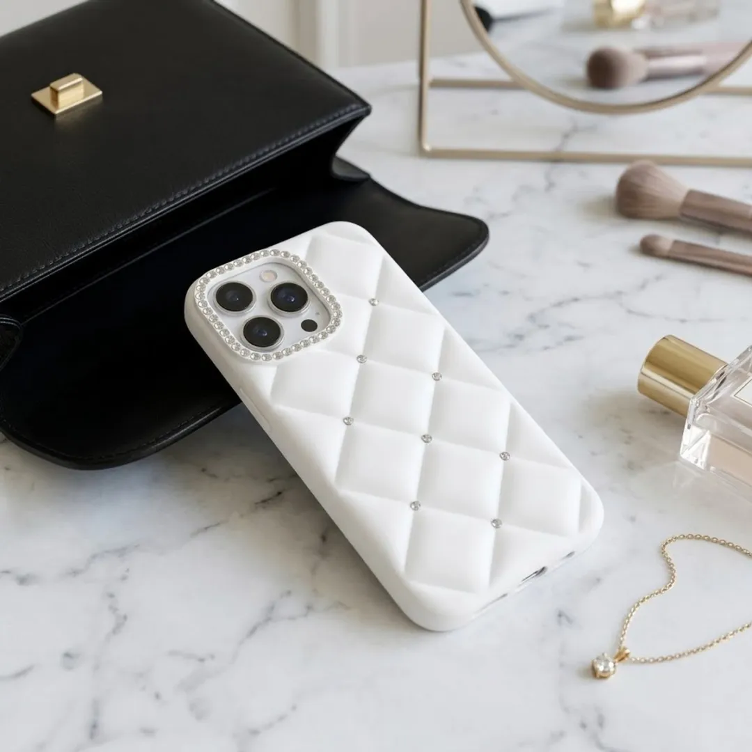 NUVEX Wit Telefoonhoesje iPhone 16 Pro Max - Strass & Cameraframe