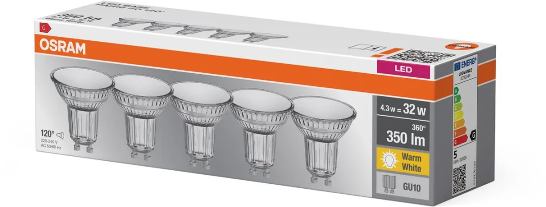 Osram LED Spot GU10 4,3W 350lm Warm Wit - 5 Stuks
