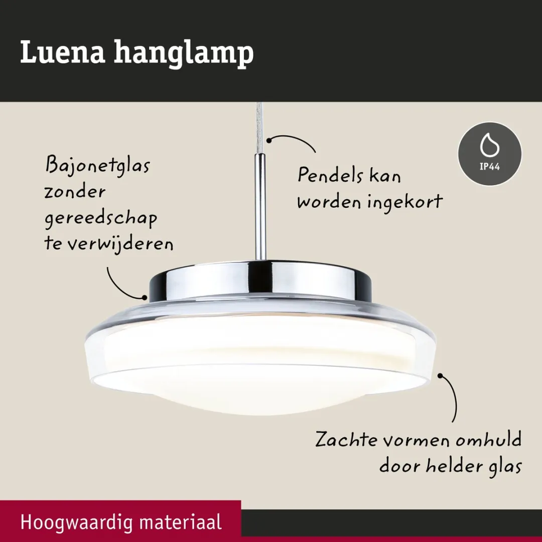 Paulmann Selection Luena LED Hanglamp IP44 11,5W - Glas/Chroom